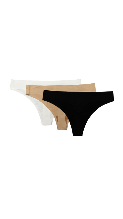 VIVID Seamless G String - 3 Pack (Black, White, Tan)
